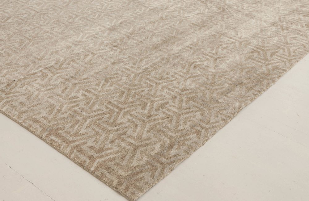 Doris Leslie Blau Collection Modern Geometric Tibetan Terra Rug in Natural Wool N11808
