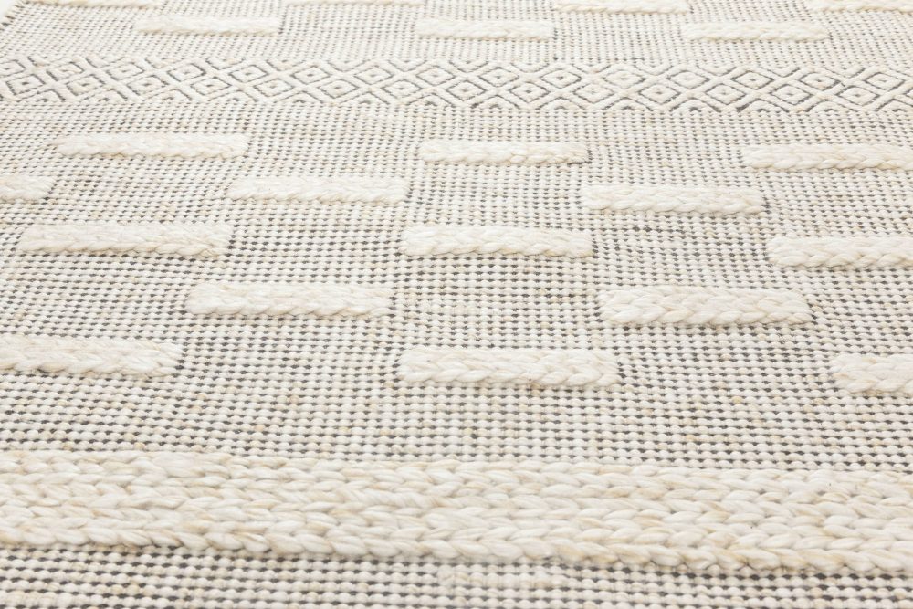 Doris Leslie Blau Collection Bauer Geometric Beige, Black Handmade Wool Rug I N11843