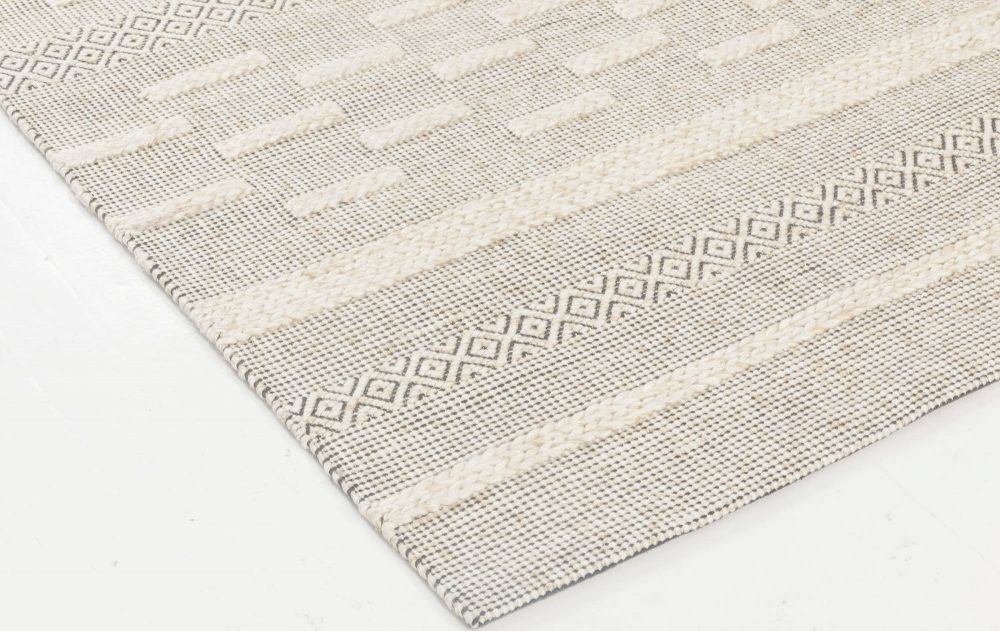 Doris Leslie Blau Collection Bauer Geometric Beige, Black Handmade Wool Rug I N11843