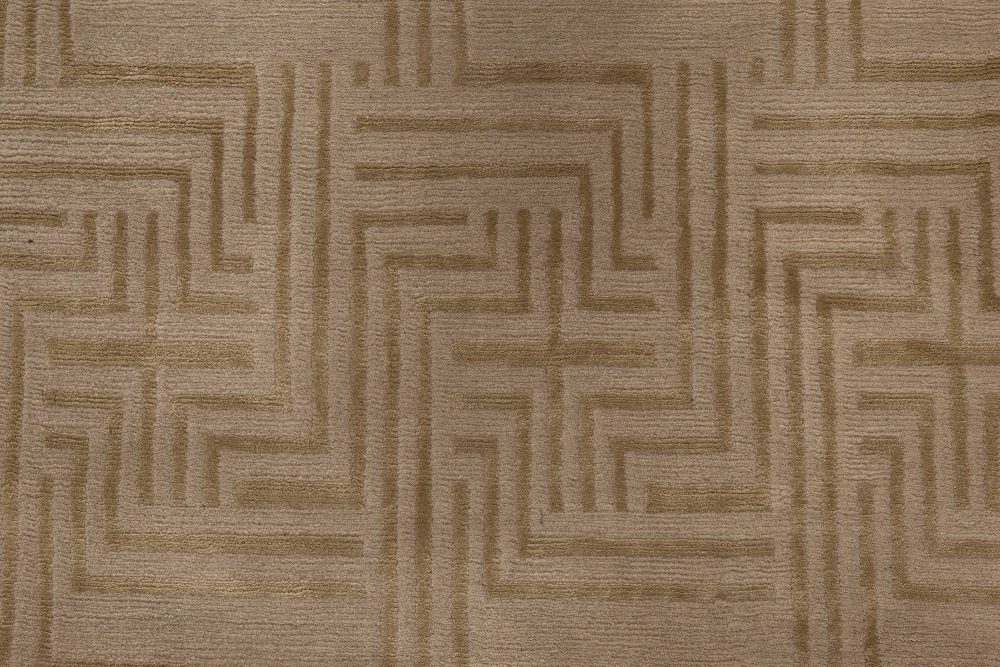 Doris Leslie Blau Collection Geometric Maze Design Beige Modern Wool, Silk Rug N11799