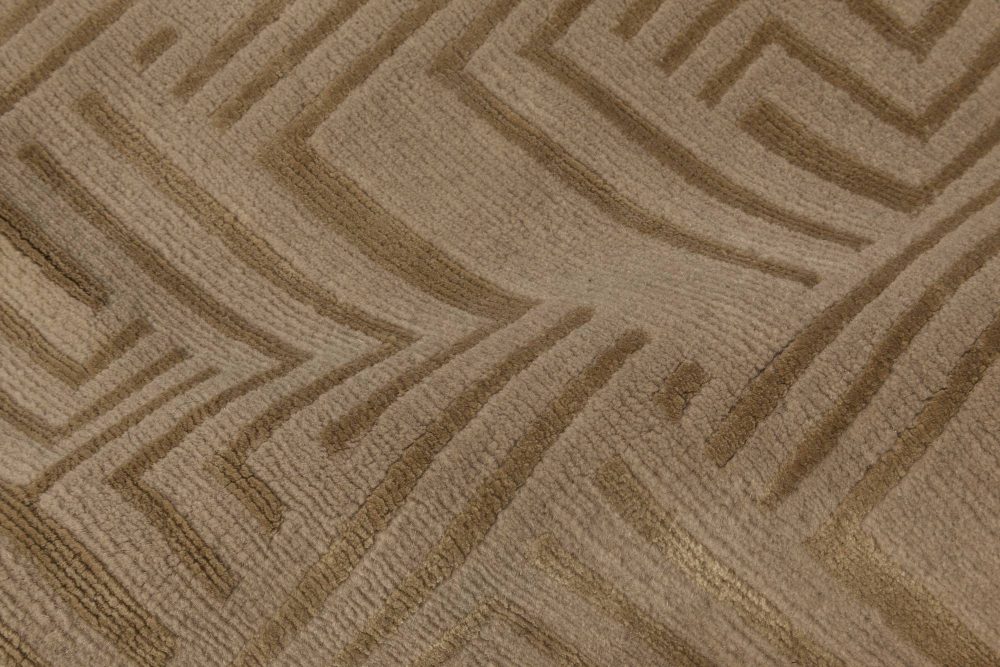 Doris Leslie Blau Collection Geometric Maze Design Beige Modern Wool, Silk Rug N11799