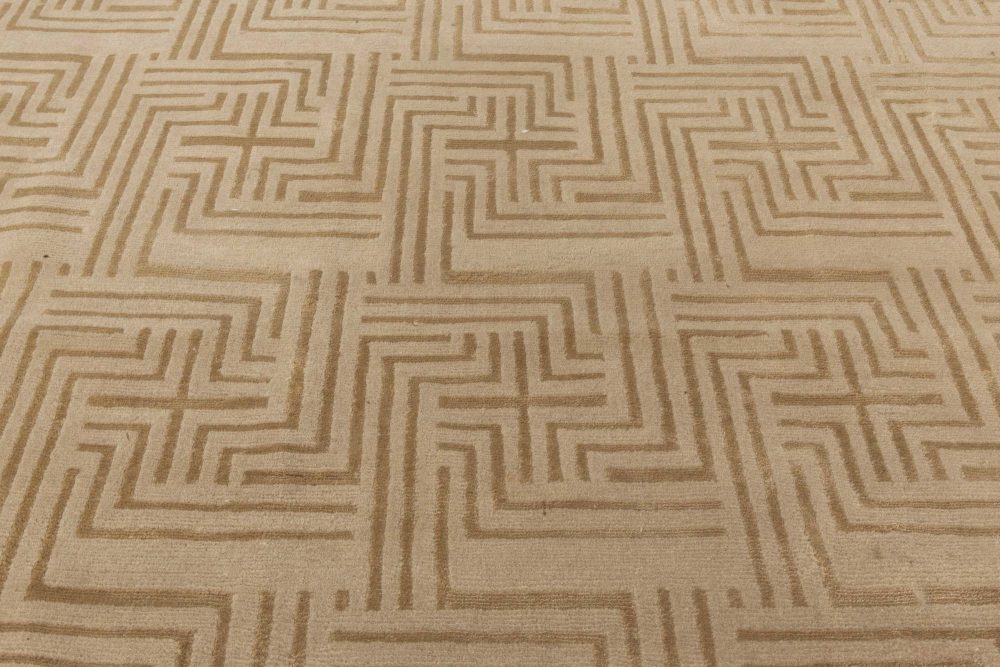 Doris Leslie Blau Collection Geometric Maze Design Beige Modern Wool, Silk Rug N11799