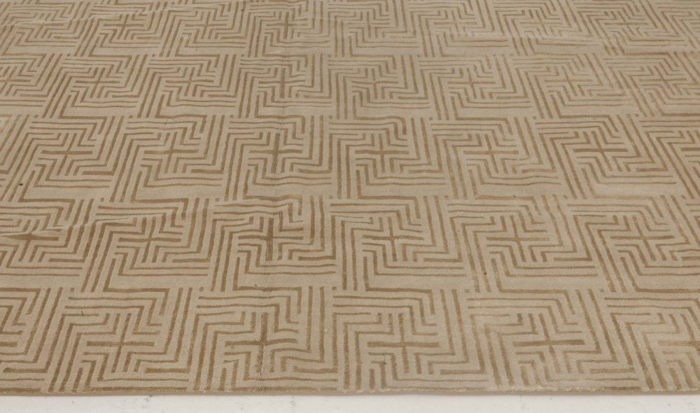 Doris Leslie Blau Collection Geometric Maze Design Beige Modern Wool, Silk Rug N11799