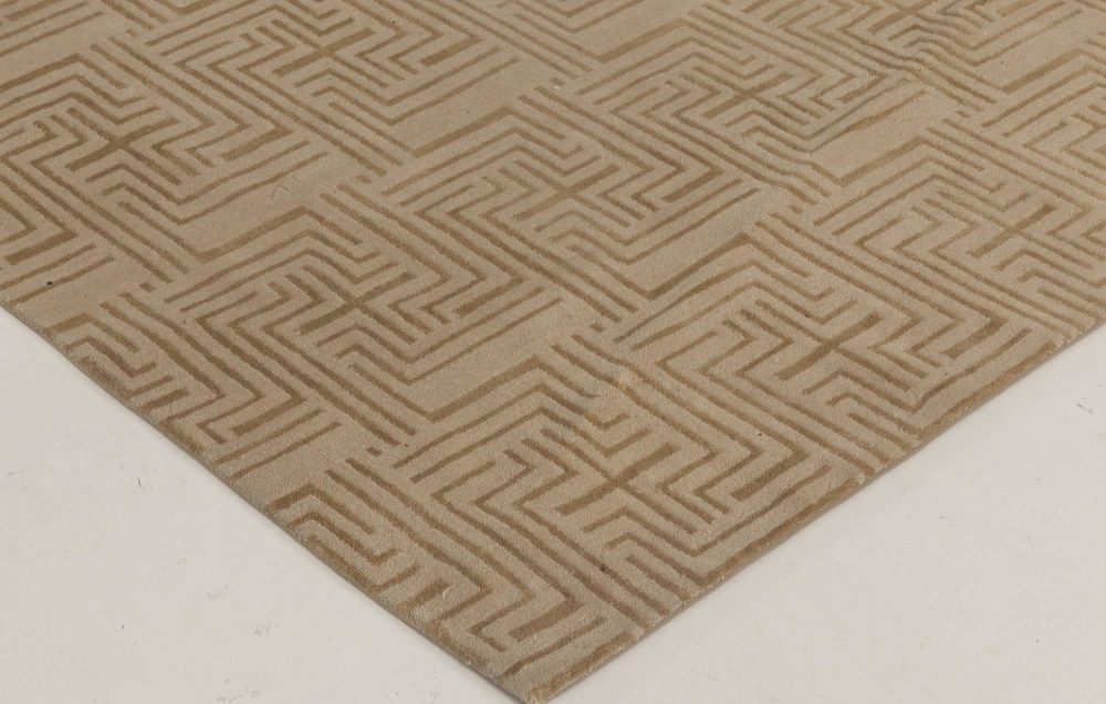 Doris Leslie Blau Collection Geometric Maze Design Beige Modern Wool, Silk Rug N11799