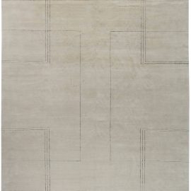 Art Deco Inspired Beige and Black Handwoven Wool Rug N11811
