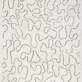 Modern Abstract Ivory Handmade Wool & Silk Rug “Cortex” N11764