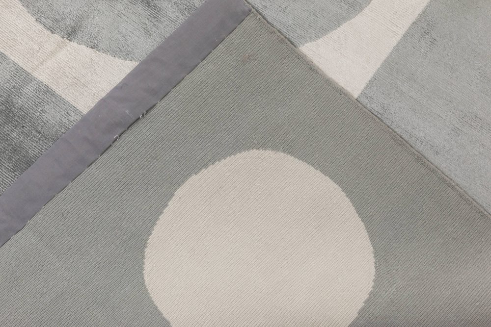 Doris Leslie Blau Collection Oversized Geometric Gray, White, Knotted Silk Rug N11756