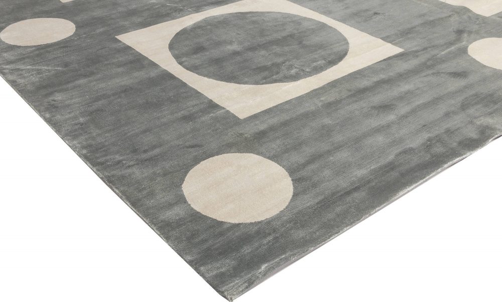 Doris Leslie Blau Collection Oversized Geometric Gray, White, Knotted Silk Rug N11756