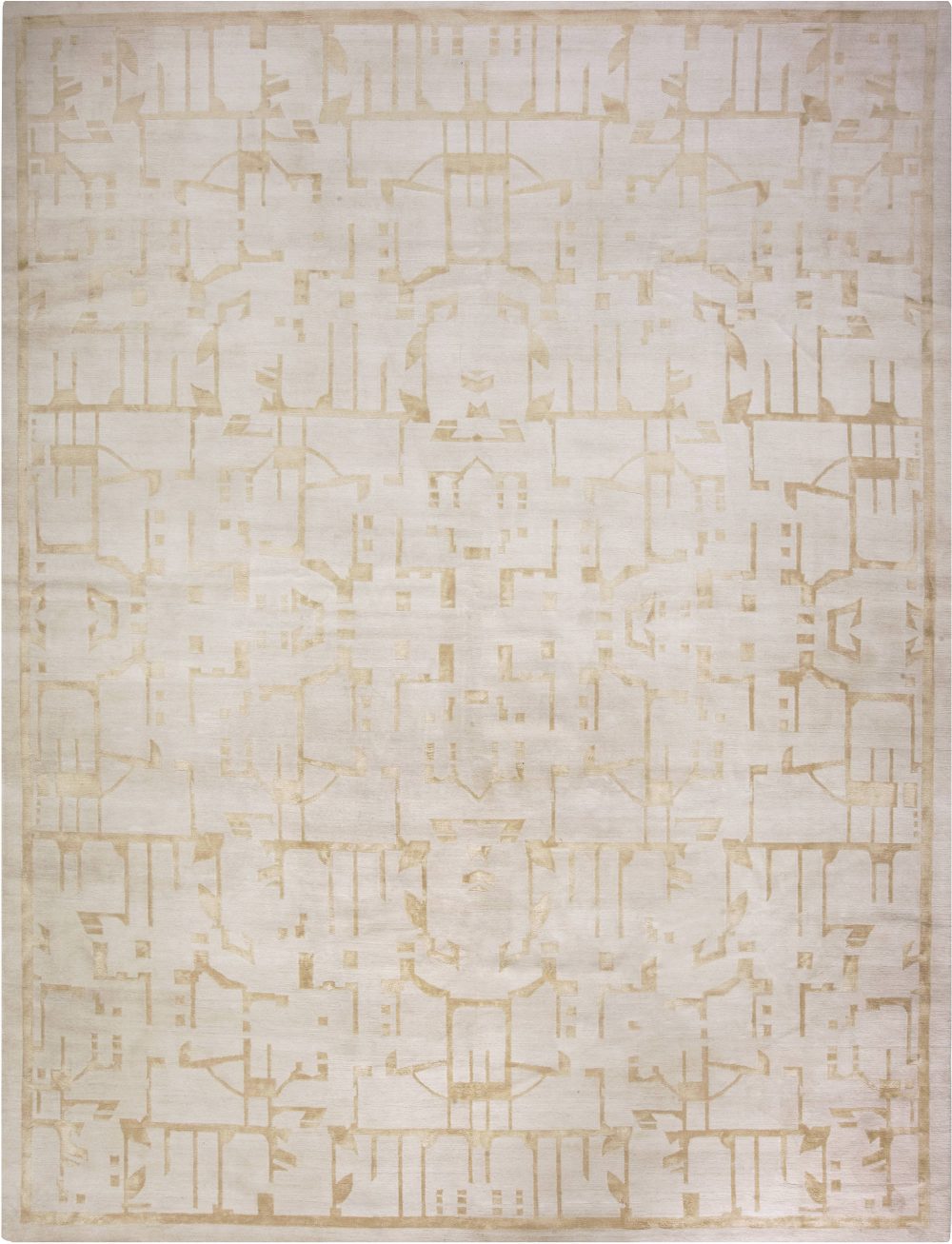 Au Courant Beige and Gold Hand-knotted Wool and Silk Rug N11769