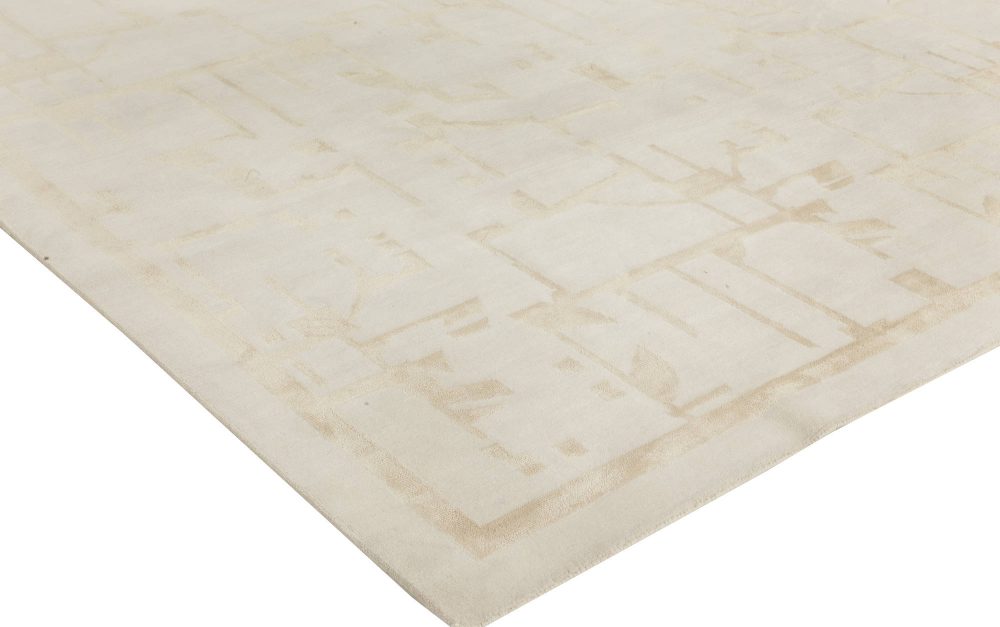 Au Courant Beige and Gold Hand-knotted Wool and Silk Rug N11769