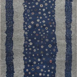 Modern Scandinavian Abstract Dark Gray Hand-Knotted Wool Rug “Flen” N11815