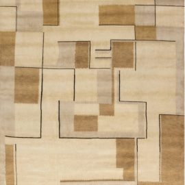 Contemporary Art Deco Inspired Beige, Brown and Gold Rug N11818