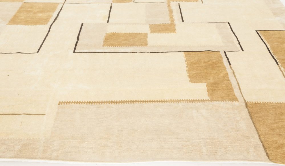 Contemporary Art Deco Inspired Beige, Brown and Gold Rug N11818
