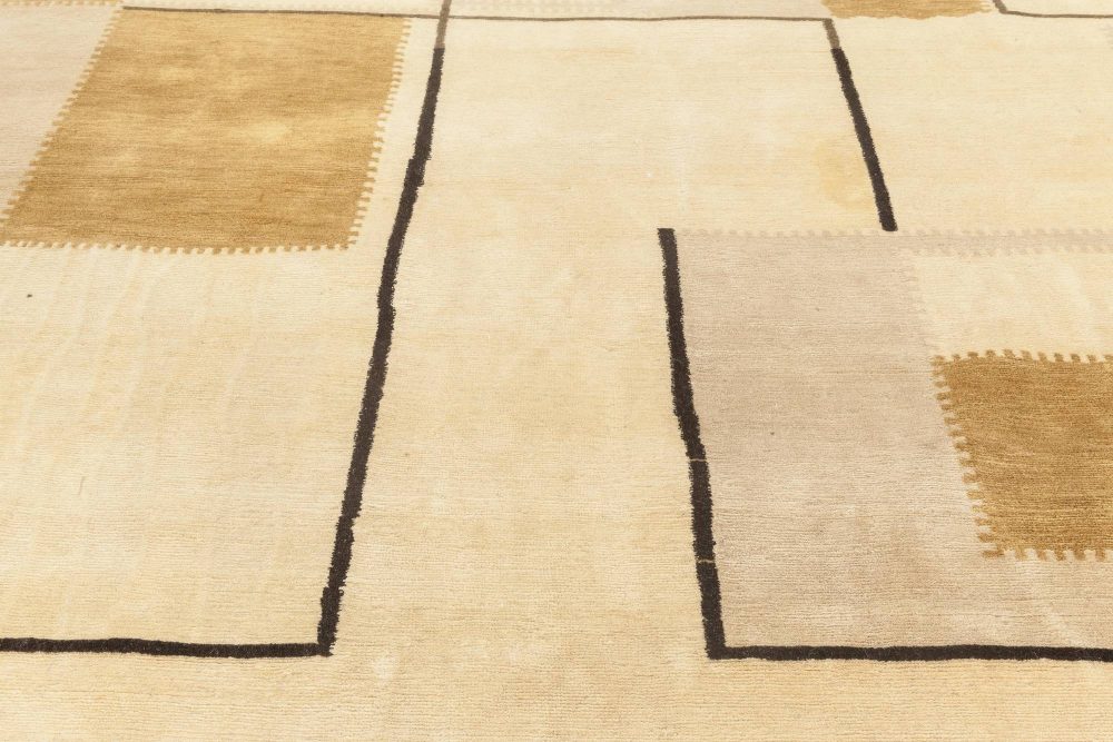 Contemporary Art Deco Inspired Beige, Brown and Gold Rug N11818