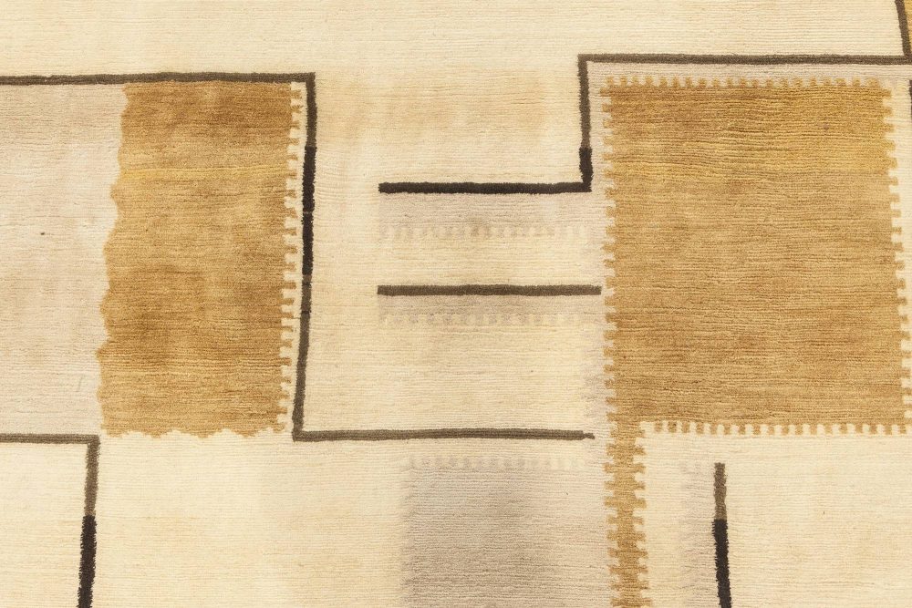 Contemporary Art Deco Inspired Beige, Brown and Gold Rug N11818