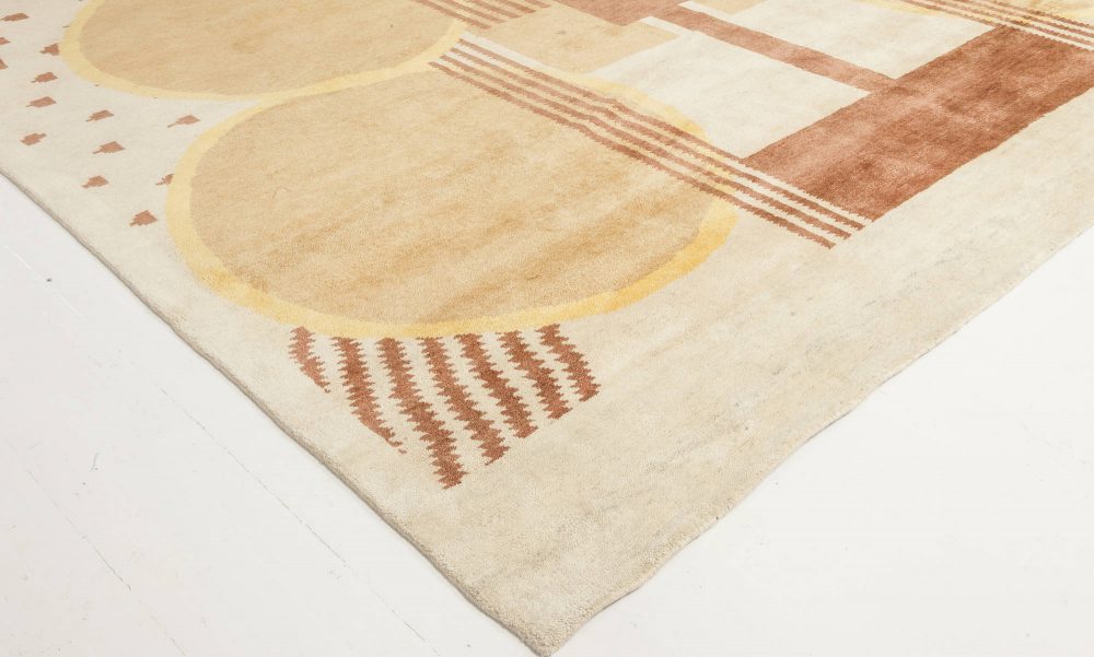 Oversized Arvika Art Deco Yellow, Brown and Beige Wool Rug N11817