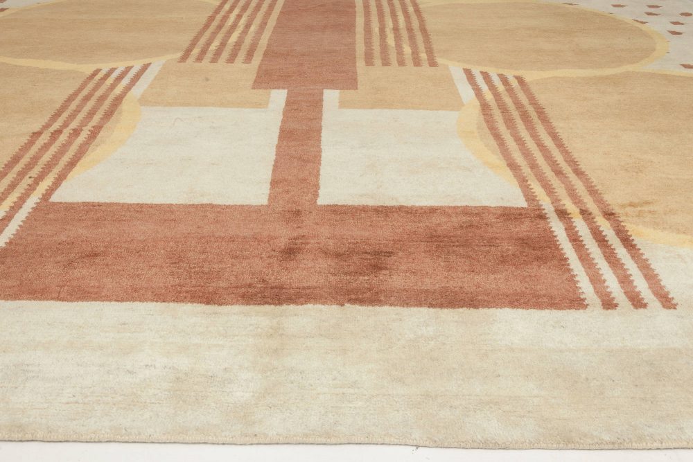 Oversized Arvika Art Deco Yellow, Brown and Beige Wool Rug N11817