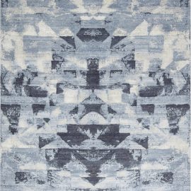 Abstract Modern Geometric Light Gray Hand-Knotted Rug “Fractura” N11758