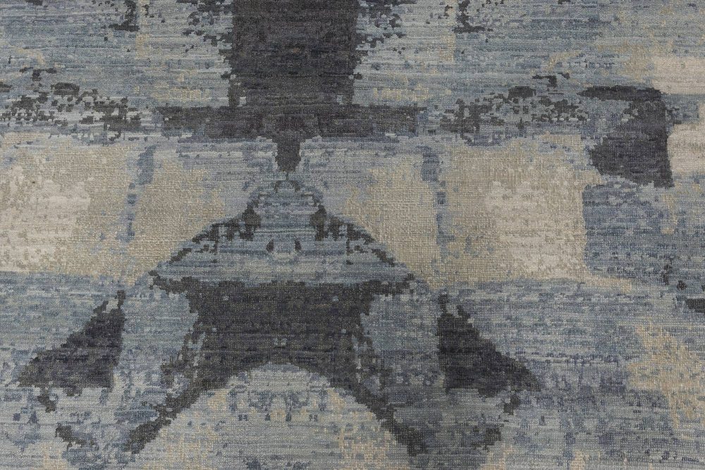 Doris Leslie Blau Collection Braque Abstract Geometric Blue and Gray Wool Rug N11758