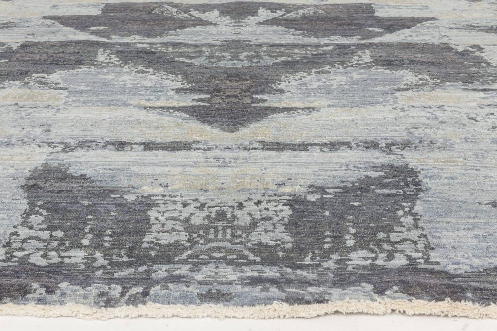 Doris Leslie Blau Collection Braque Abstract Geometric Blue and Gray Wool Rug N11758