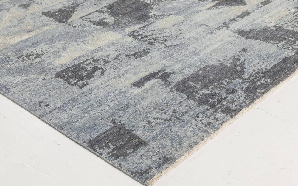 Doris Leslie Blau Collection Braque Abstract Geometric Blue and Gray Wool Rug N11758