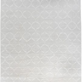 Modern Geometric Light Gray Handmade Wool & Silk Rug “Continuum” N11278