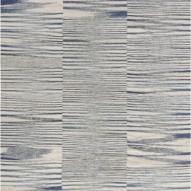 Contemporary Blue and White Flat-Woven Wool Rug N11786