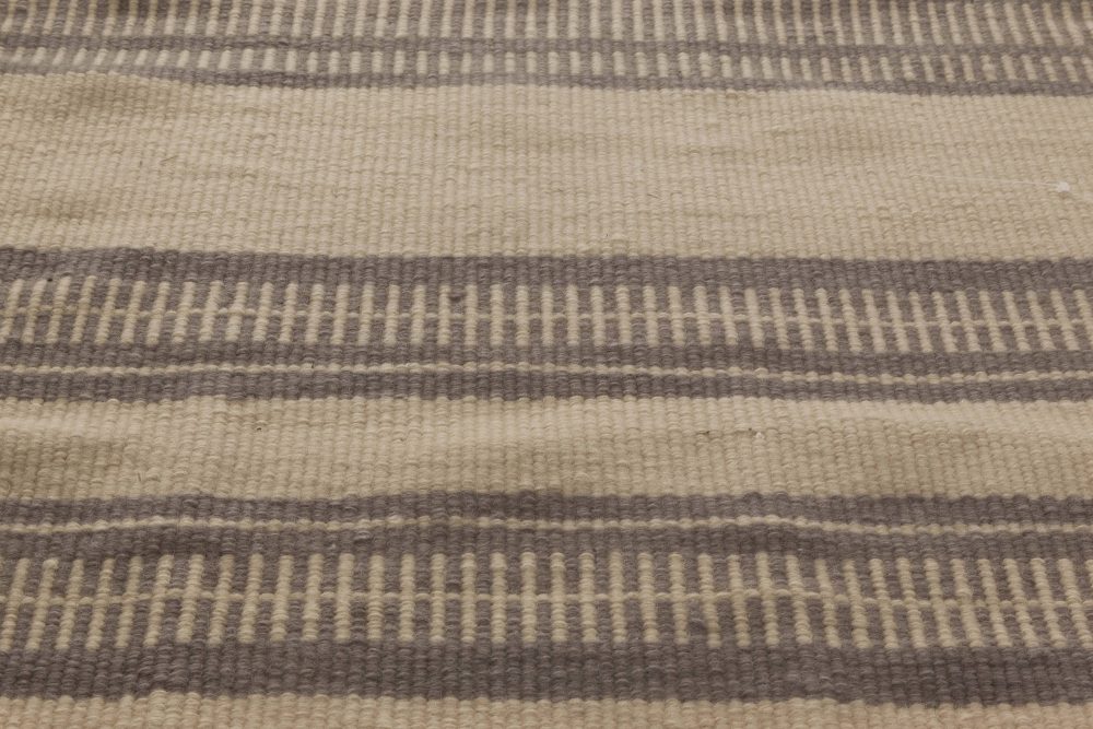 Doris Leslie Blau Collection Brown, Beige Striped Modern Flat-Weave Wool Rug N11795