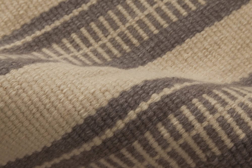 Doris Leslie Blau Collection Brown, Beige Striped Modern Flat-Weave Wool Rug N11795