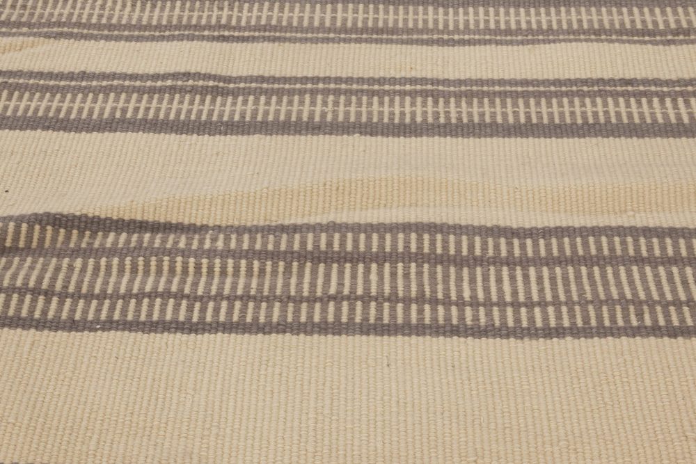 Doris Leslie Blau Collection Brown, Beige Striped Modern Flat-Weave Wool Rug N11795