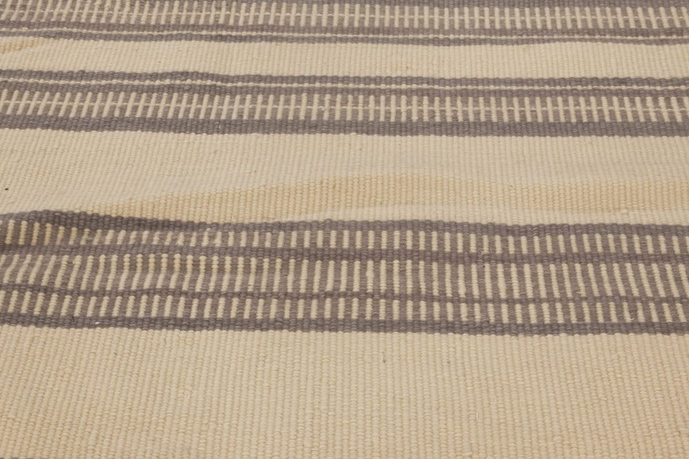 Doris Leslie Blau Collection Brown, Beige Striped Modern Flat-Weave Wool Rug N11795