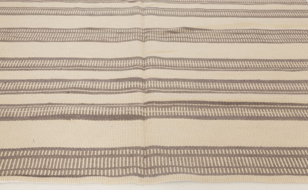 Doris Leslie Blau Collection Brown, Beige Striped Modern Flat-Weave Wool Rug N11795