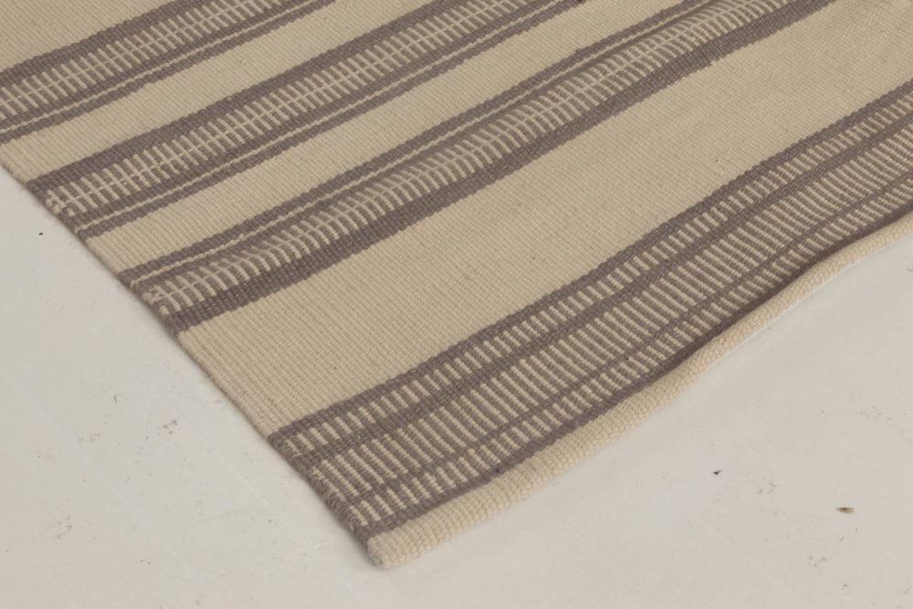 Doris Leslie Blau Collection Brown, Beige Striped Modern Flat-Weave Wool Rug N11795