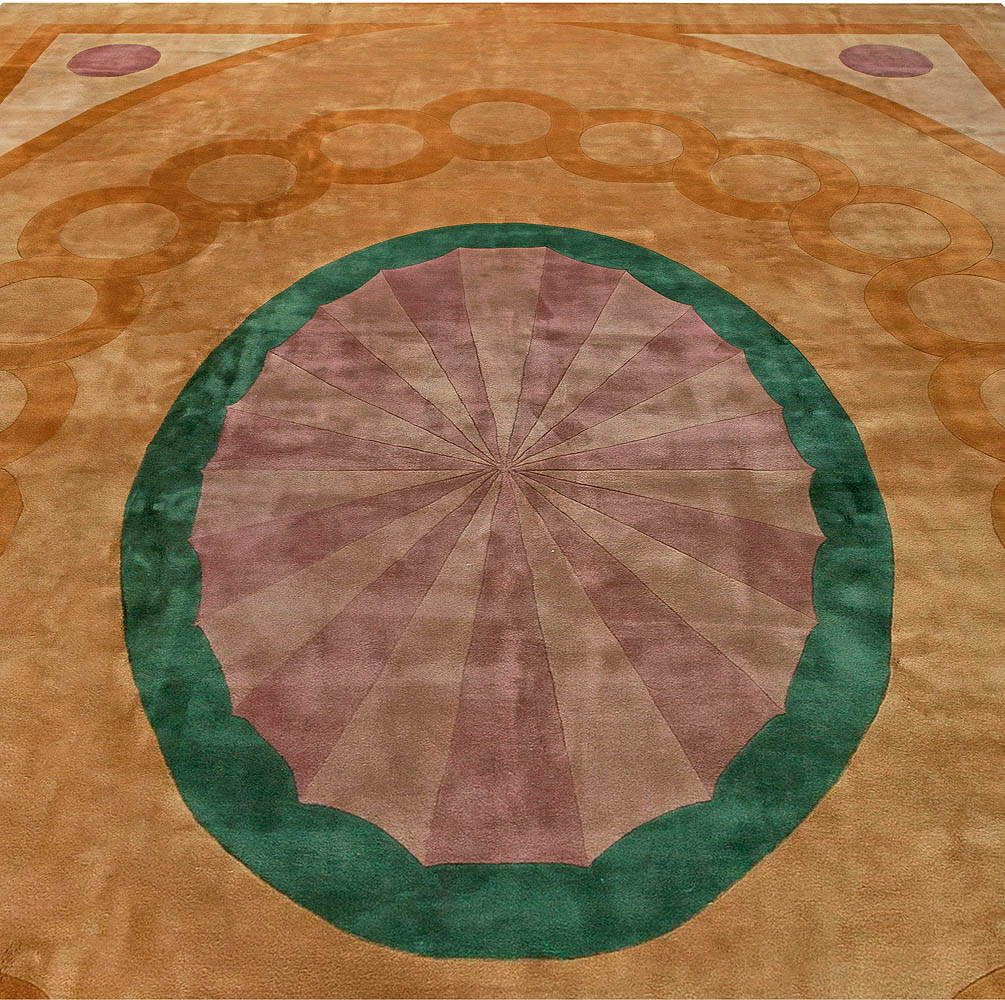 Mid-20th Century with Oval Medallion Chinese Yellow, Purple, Green Handmade Rug BB6820