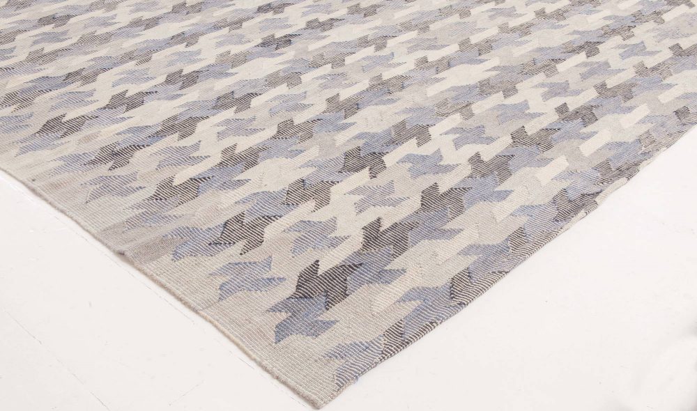 Contemporary Peregrine Gray and Steel Blue Hand-knotted Wool Rug N11782