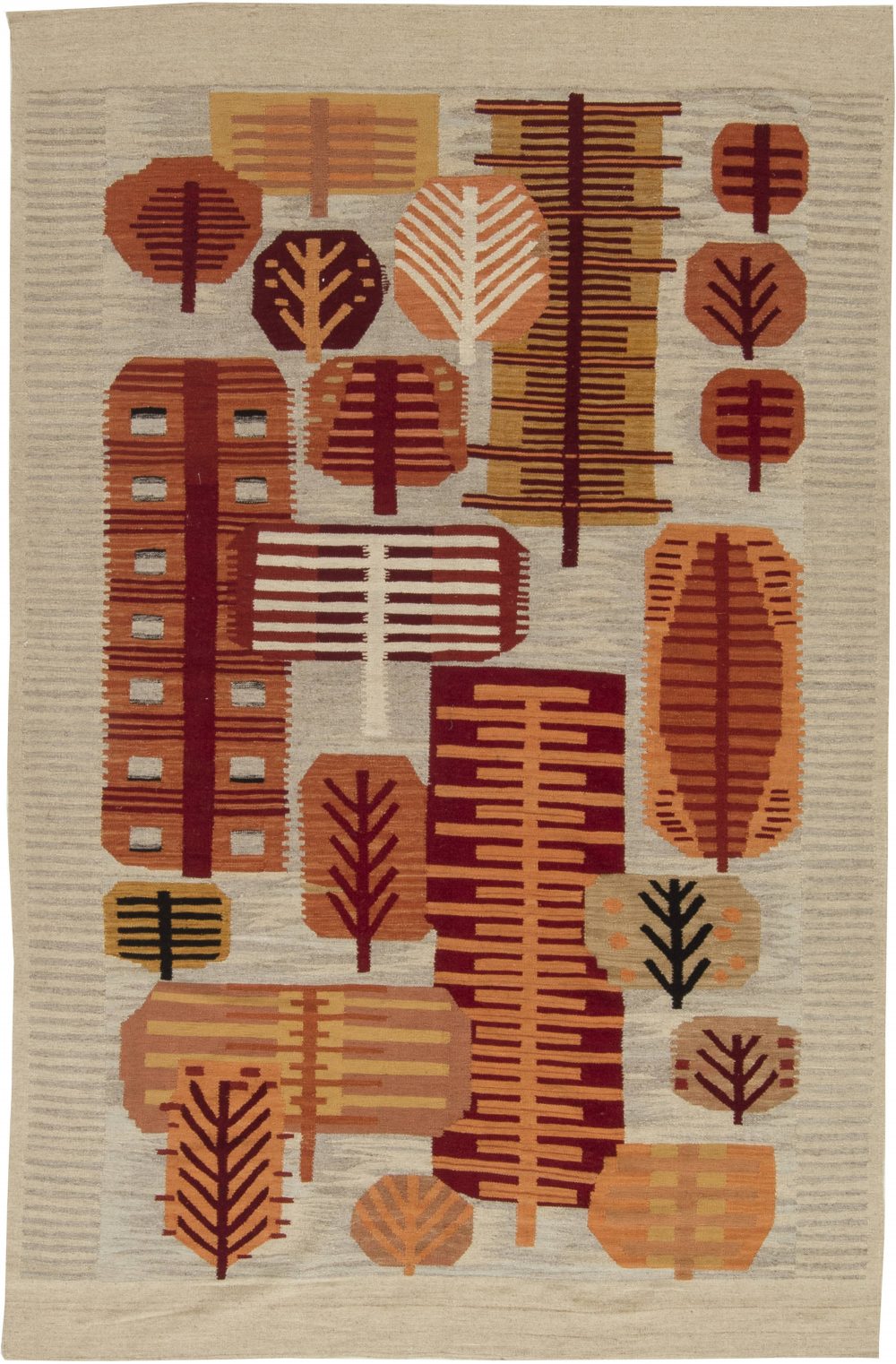 Doris Leslie Blau Collection Swedish Design Flat-Weave Beige, Red and Orange Rug N11624