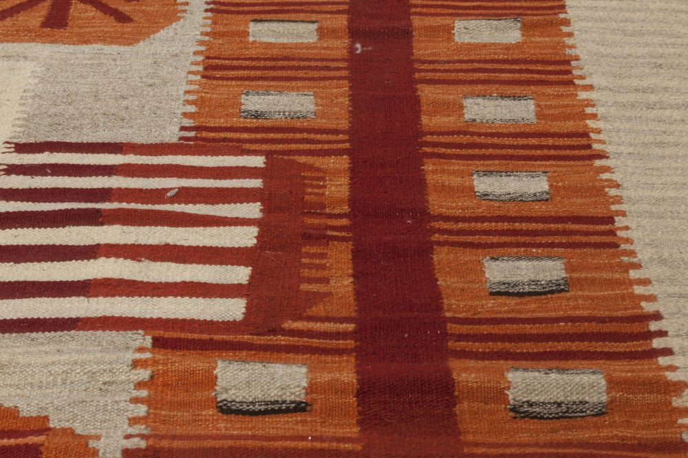 Doris Leslie Blau Collection Swedish Design Flat-Weave Beige, Red and Orange Rug N11624