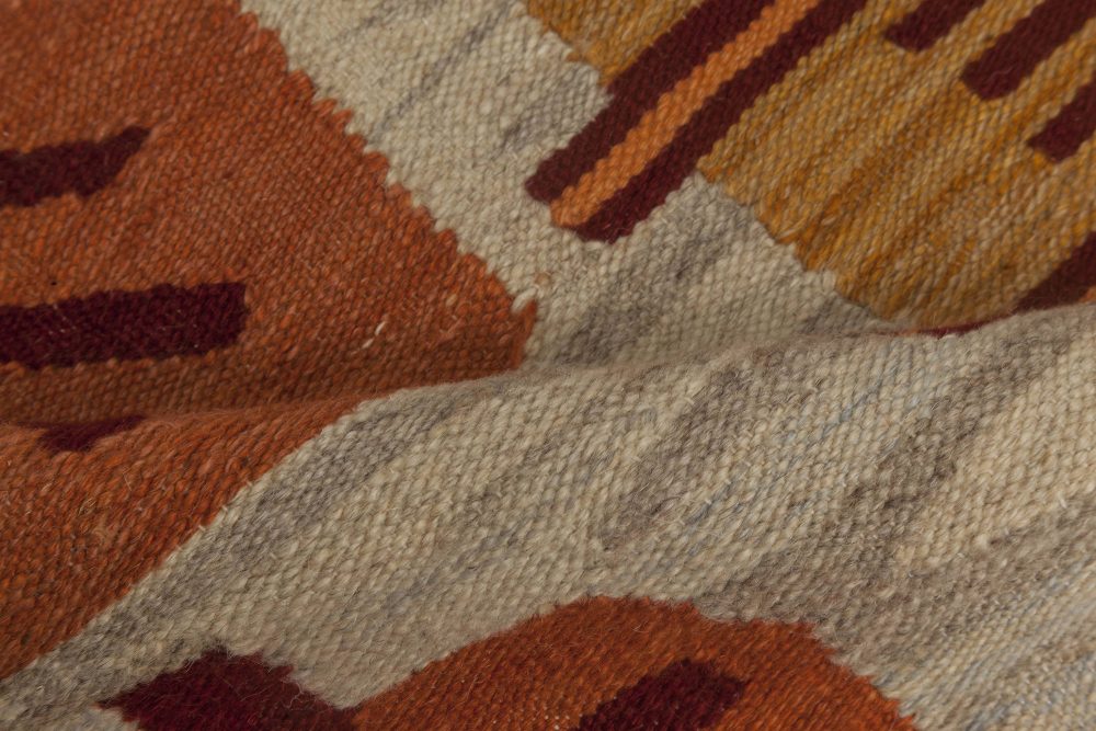 Doris Leslie Blau Collection Swedish Design Flat-Weave Beige, Red and Orange Rug N11624