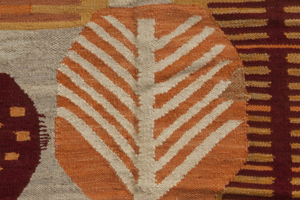 Doris Leslie Blau Collection Swedish Design Flat-Weave Beige, Red and Orange Rug N11624