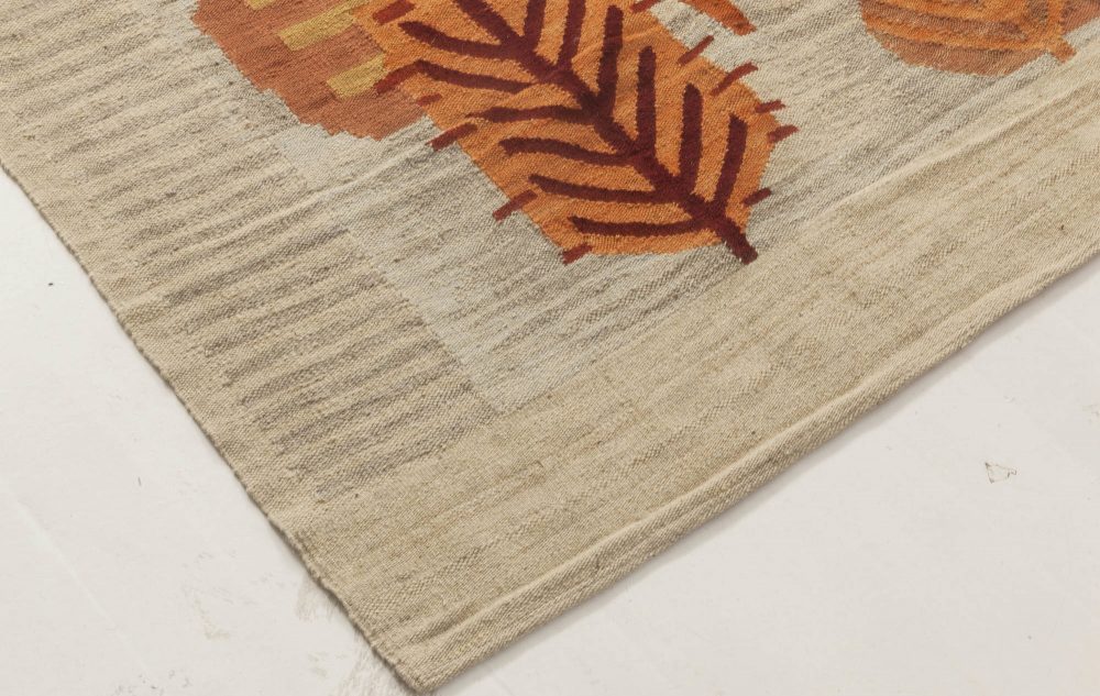 Doris Leslie Blau Collection Swedish Design Flat-Weave Beige, Red and Orange Rug N11624