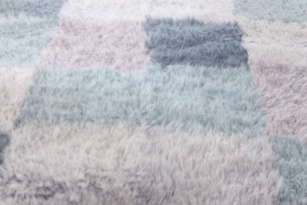 Doris Leslie Blau Contemporary Bluebell Blue, Purple Swedish Rya Design Wool Rug N11821