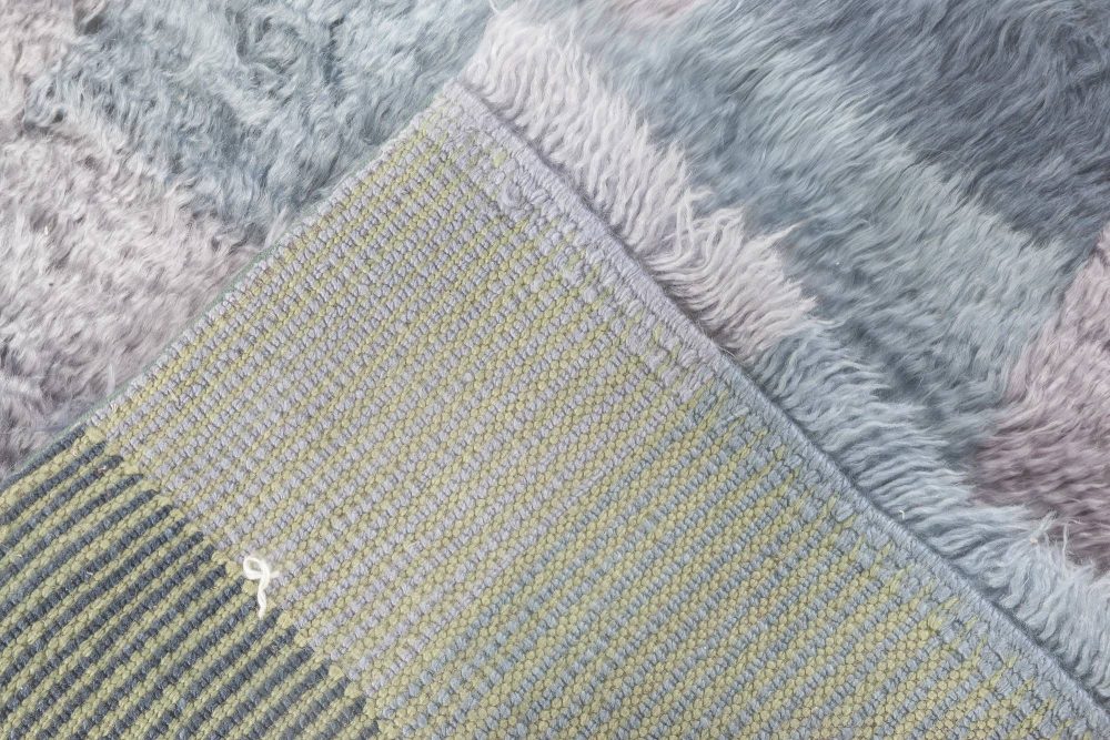 Doris Leslie Blau Contemporary Bluebell Blue, Purple Swedish Rya Design Wool Rug N11821