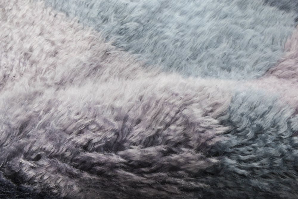 Doris Leslie Blau Contemporary Bluebell Blue, Purple Swedish Rya Design Wool Rug N11821