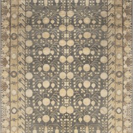 Floral-Inspired Traditional Medallion Soft Beige Hand-Knotted Wool Rug “Constellation” N11778