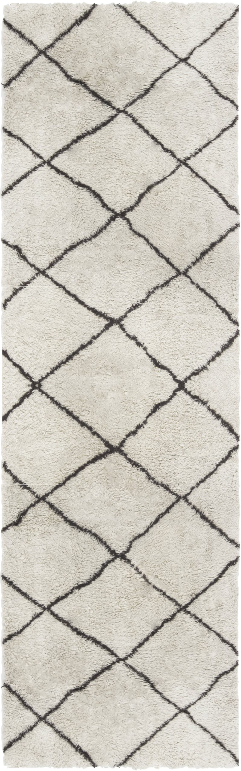 Moroccan Wool Runner with Tribal Geometric Design in Black and White N11780