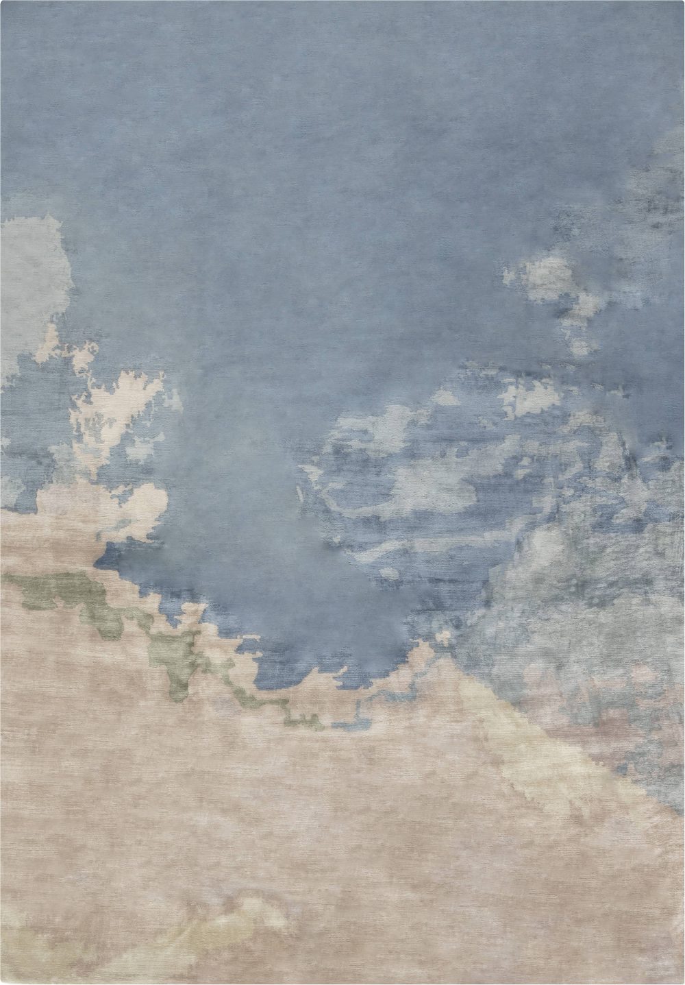 Contemporary Sea and Sand Hand Knotted Silk Rug N11773