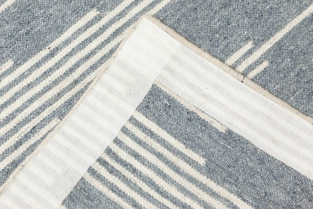 Doris Leslie Blau Collection Geometric Blue, Gray and White Flat-weave Wool Rug N11856