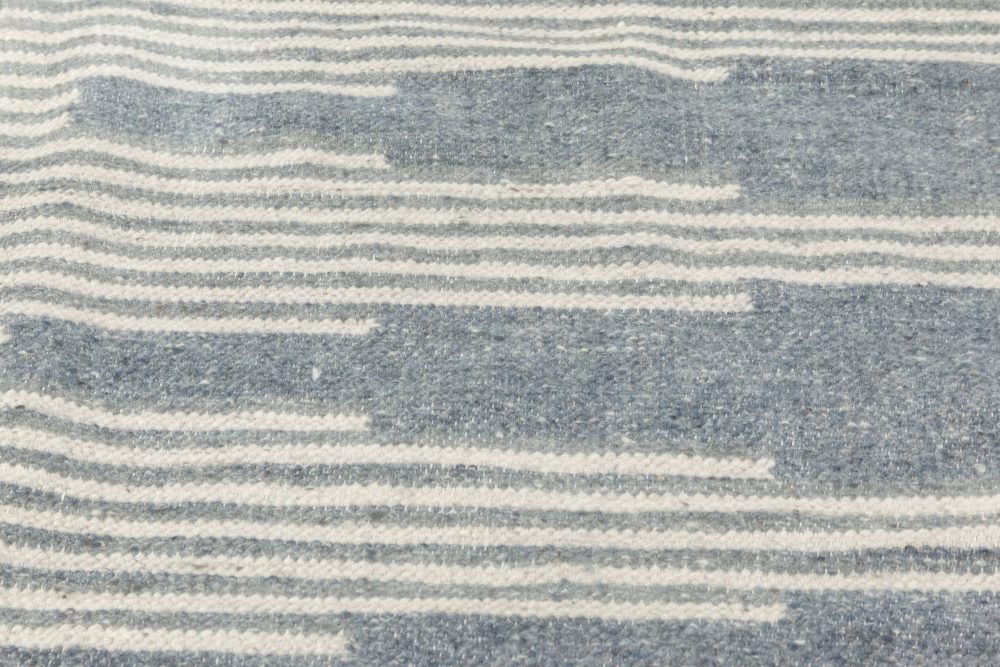 Doris Leslie Blau Collection Geometric Blue, Gray and White Flat-weave Wool Rug N11856