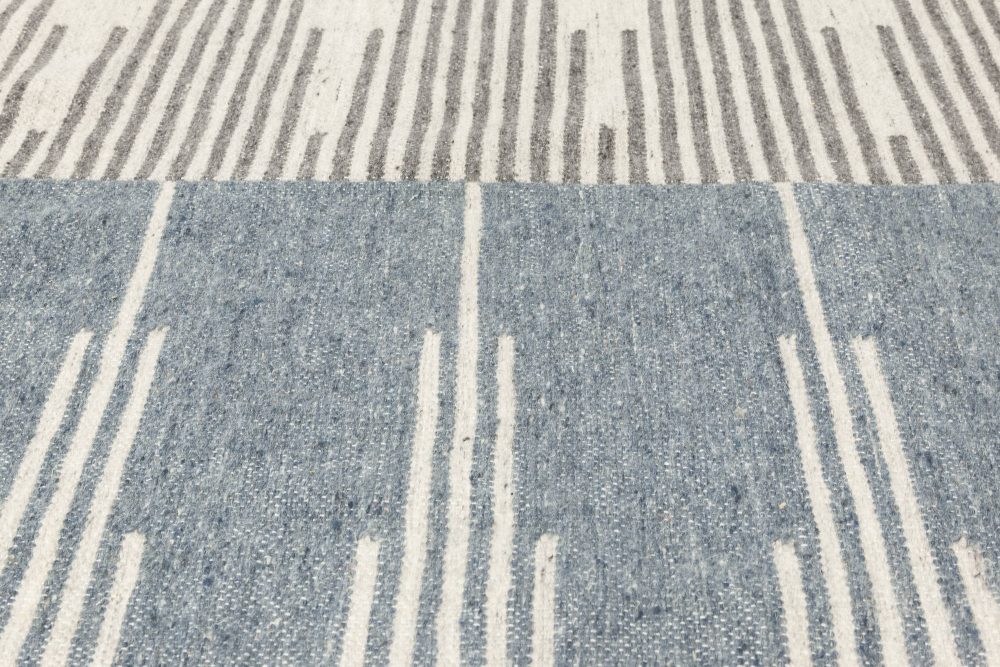 Doris Leslie Blau Collection Geometric Blue, Gray and White Flat-weave Wool Rug N11856