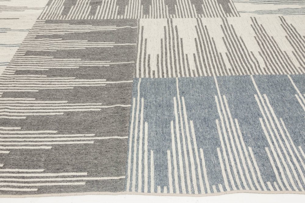 Doris Leslie Blau Collection Geometric Blue, Gray and White Flat-weave Wool Rug N11856